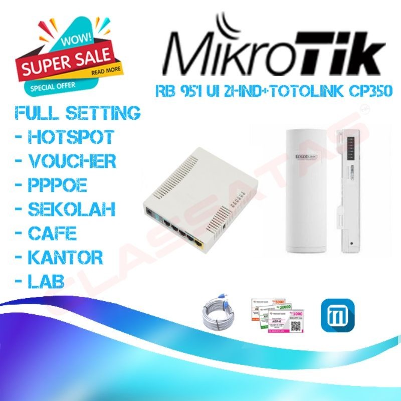 Jual Mikrotik RB951UI 2hnD TotoLink CP350 Full Setting Siap Pakai Paket