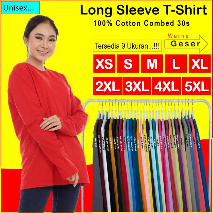 Jual New Kaos Polos Tangan Lengan Panjang Soft Cotton Combed S