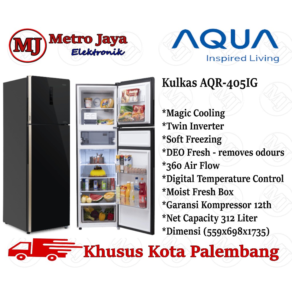 Jual Kulkas 2 Pintu AQUA AQR 405 IG Inverter MAGIC Cooling Plus