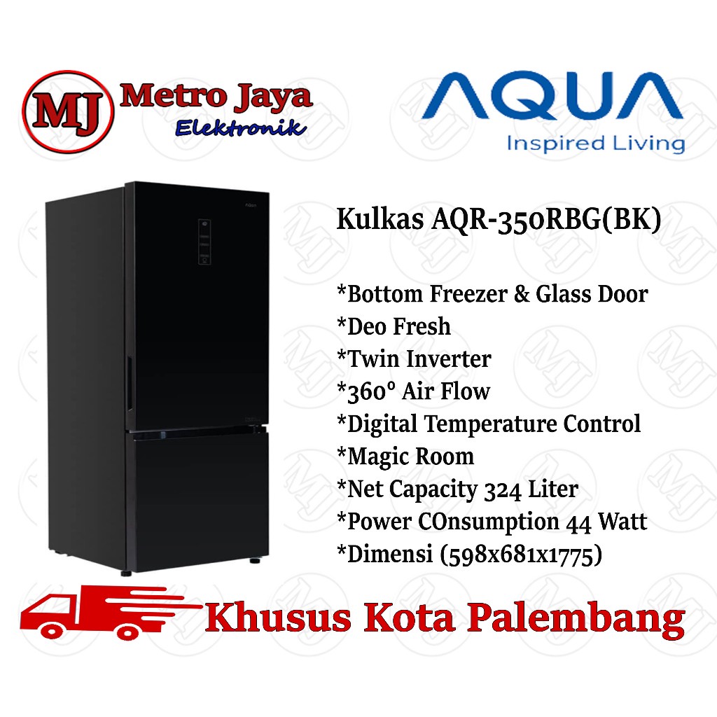 Jual KULKAS 2 PINTU AQUA AQR 350RBG BK BOTTOM FREEZER Freezer Bawah