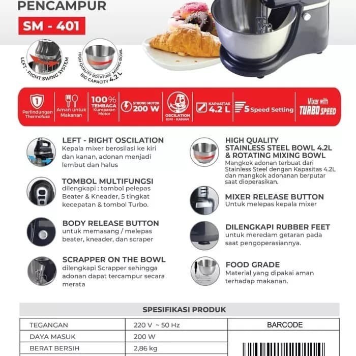 Jual Stand Mixer Jumbo Maspion Ltr Sm Original Shopee Indonesia