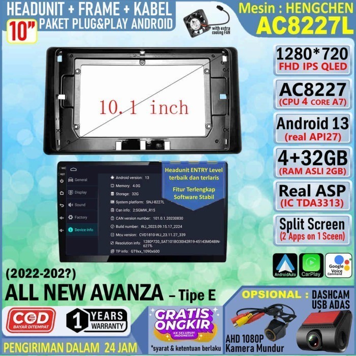 Jual Paket Headunit Android 10 Inch Frame Soket PNP Toyota Avanza