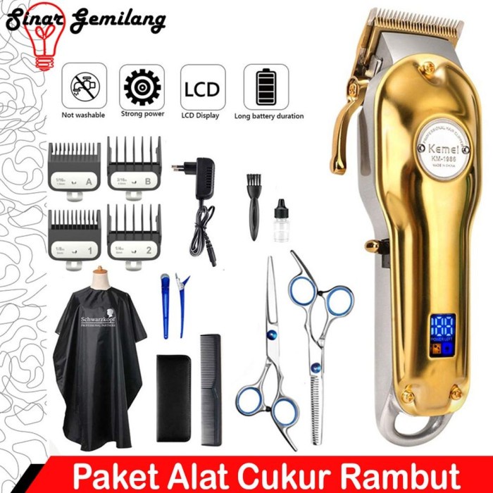 Jual Paket Alat Cukur Kemei KM 1986 Gold Silver Elektric Hair Clipper