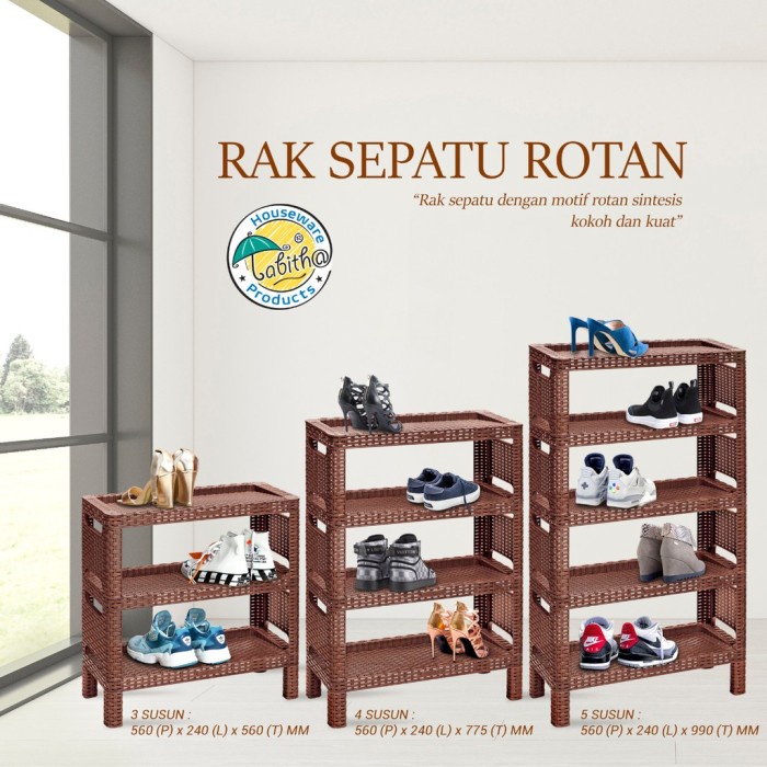 Jual Rak Sepatu Susun Rotan 4 5 Tingkat Rak Tempat Sepatu Sandal Rotan