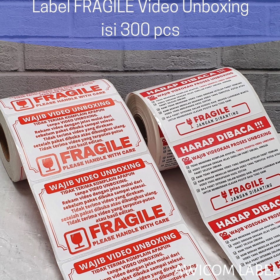 Jual SWBB3914 Label Sticker FRAGILE Wajib Video Unboxing Stiker