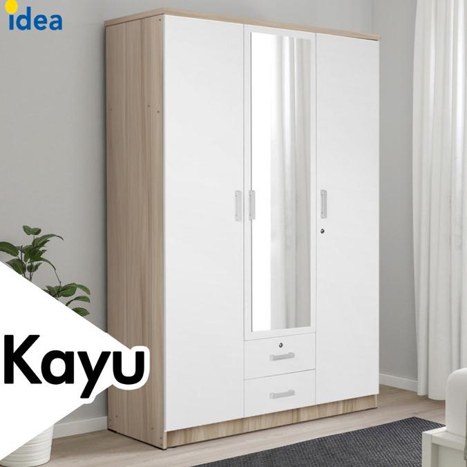 Jual Lemari Pakaian Baju Idea Kayu Putih Minimalis Pintu Arizona