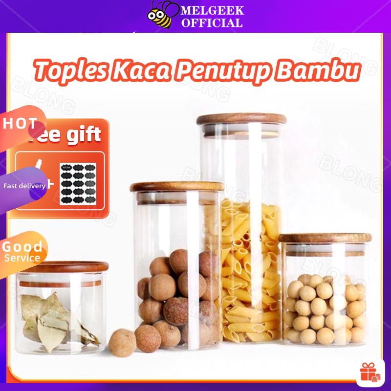 Jual Hship Toples Kaca Tutup Kayu Makanan Kedap Udara Penyimpanan