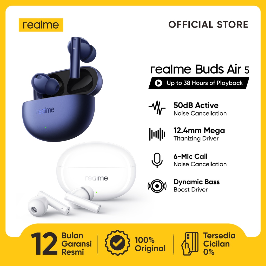 Jual Realme Buds Air 5 50dB Active Noise Cancellation 12 4mm Mega