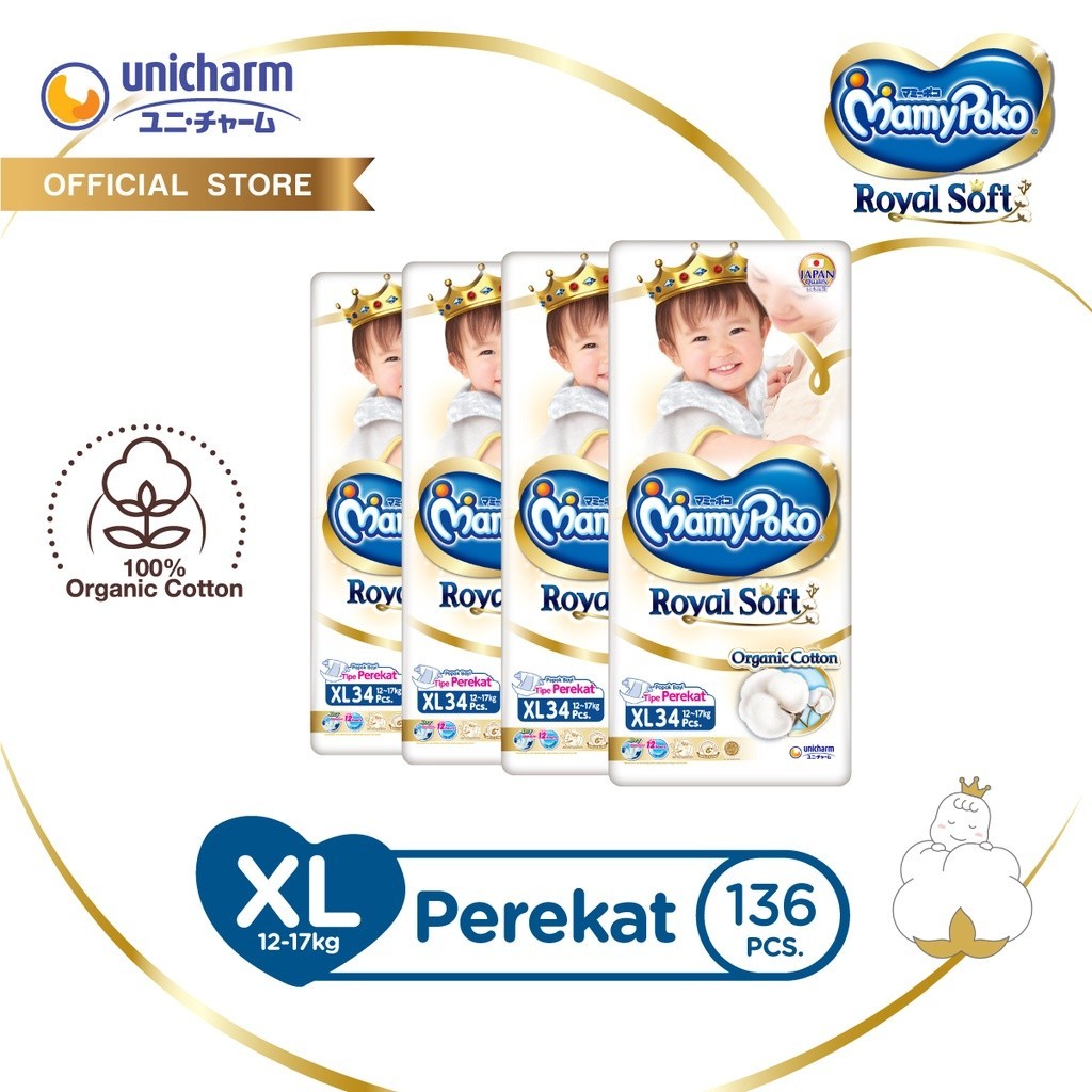 Jual MamyPoko Royal Soft Organic Cotton XL 34 Popok Tape 4 Packs