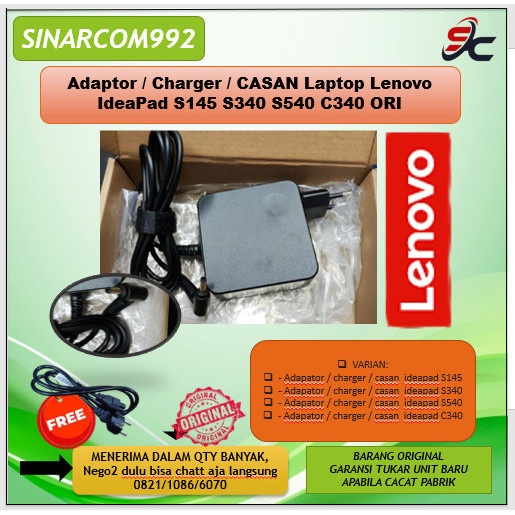 Jual Ready Adaptor Charger Casan Laptop Lenovo Ideapad S145 S340