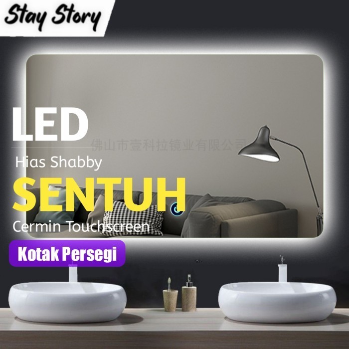 Jual Cermin Wastafel Kamar Mandi Led Touch Screen Kaca Toilet Persegi