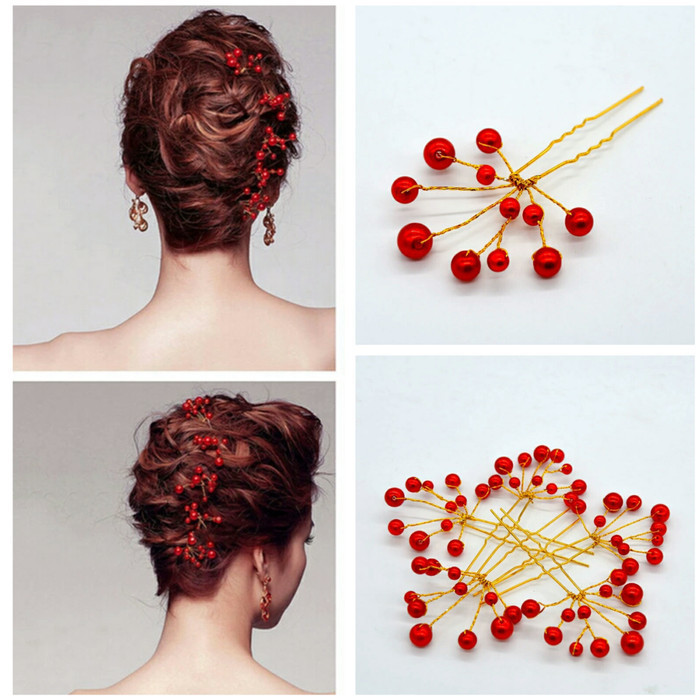 Jual Hair Pin Hiasan Rambut Tusuk Sanggul Mutiara Merah Shopee Indonesia