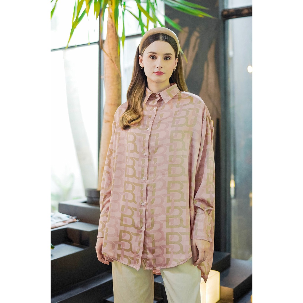 Jual Benang Jarum Monogram Oversized Shirt Pink Shopee Indonesia