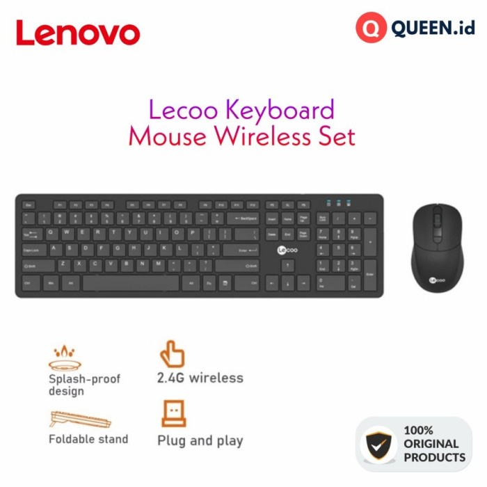 Jual LECOO KEYBOARD MOUSE SET WIRELESS USB RECEIVER COMBO FOR PC KW201