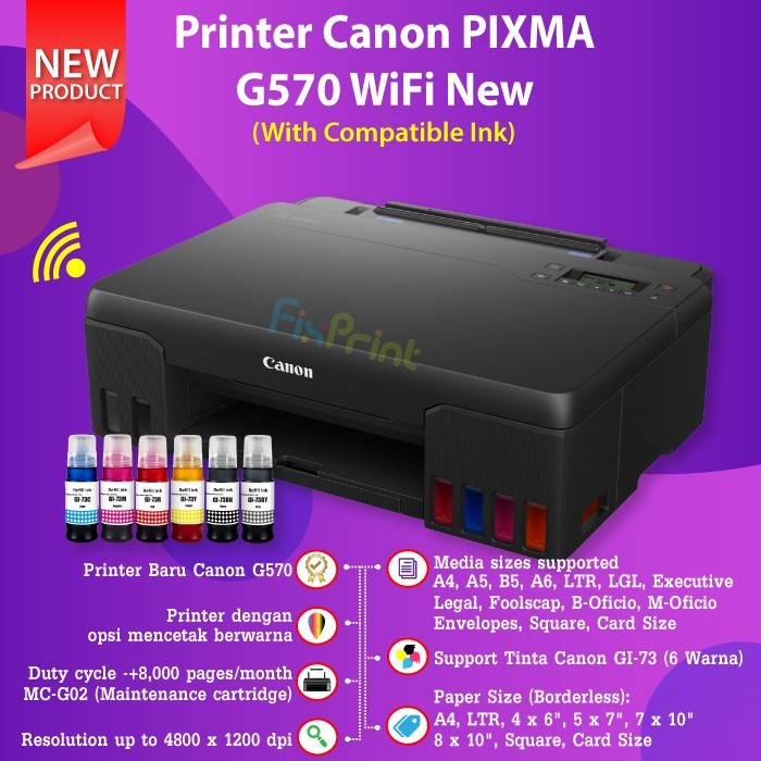 Jual Canon Pixma G570 Single Function Ink Tank Wireless Photo Print