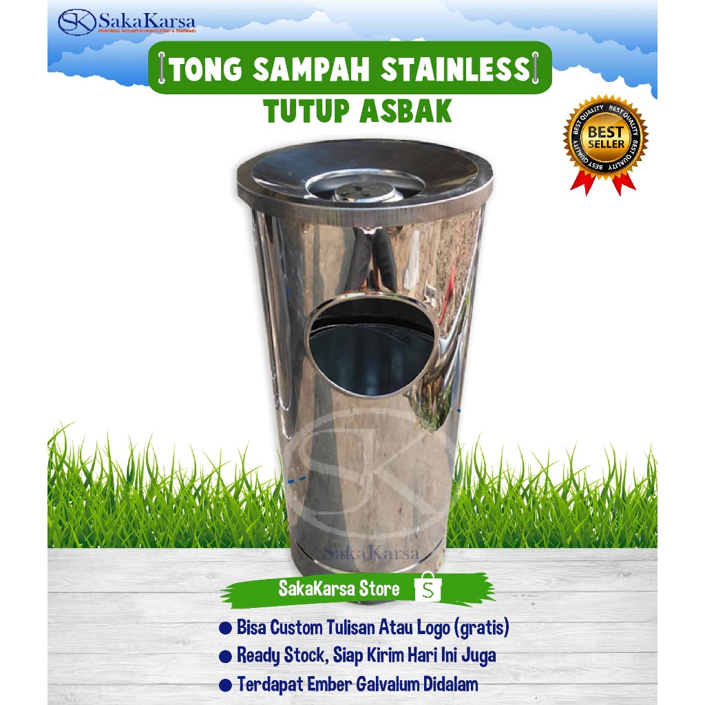 Jual Tong Sampah Stainless Asbak Bulat Tempat Sampah Stainless Asbak