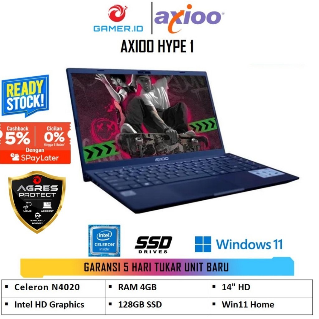 Jual AXIOO HYPE 1 Intel Celeron N4020 4GB 128GB SSD Win11 14 HD BLUE