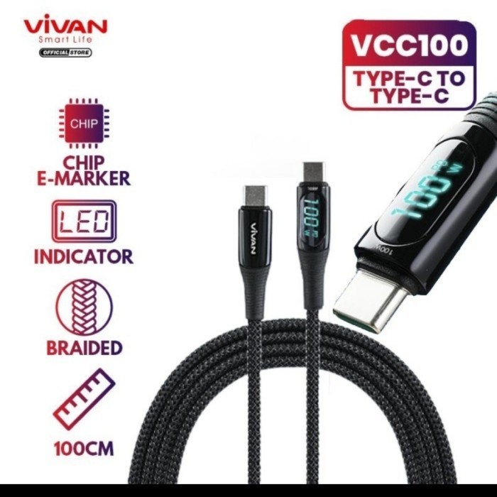 Jual Kabel Data Charger Type C To Type C Vcc100 Vivan Led Indikator