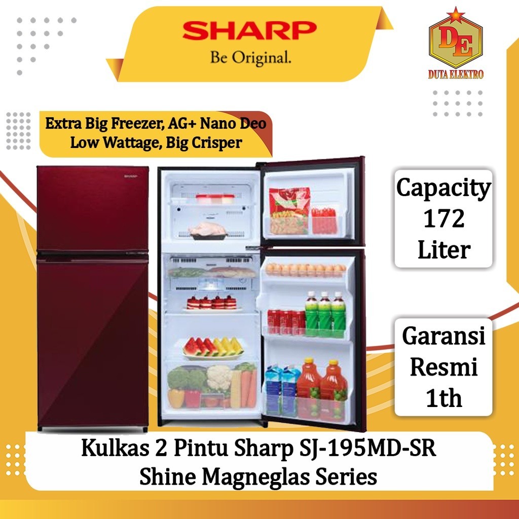 Jual Kulkas 2 Pintu Sharp SJ 195 MDSR Shine Magneglas Series Shopee