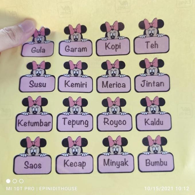 Jual Stiker Toples Minnie Mouse Label Nama Bumbu Dapur Tempel Anti Air