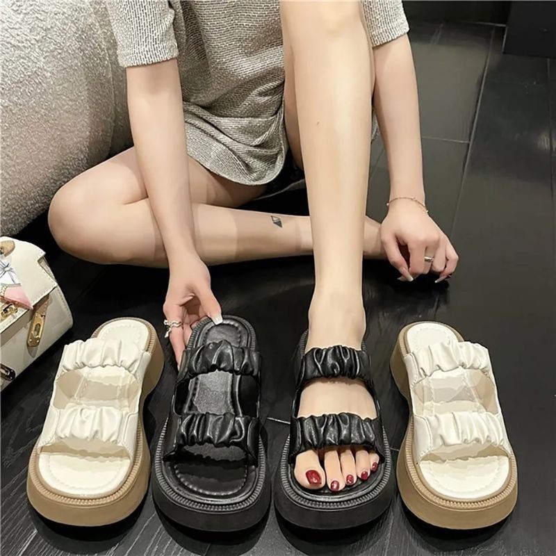 Jual Sandal Wedges Wanita Terbaru Tali Kerut Sendal Wanita Lily