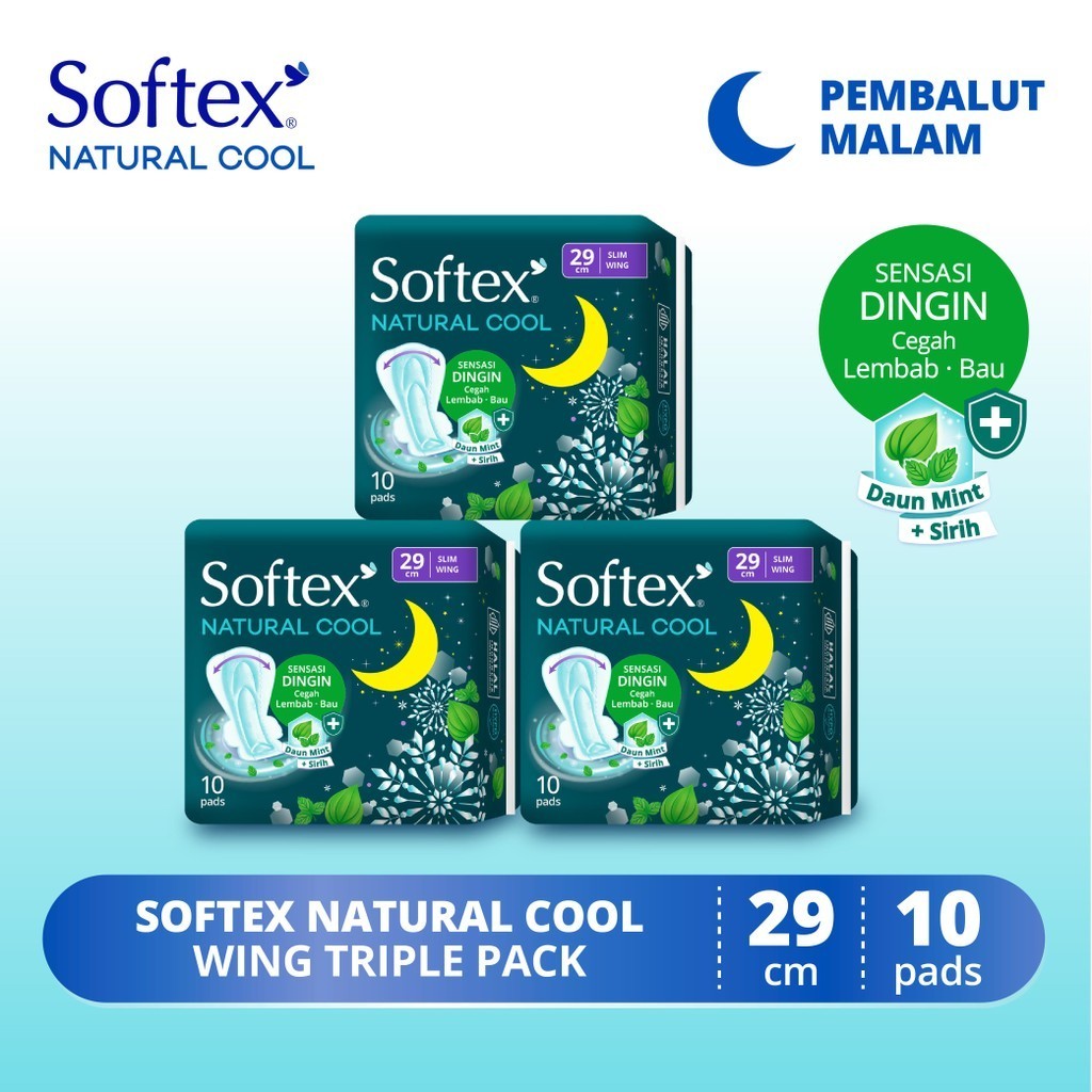 Jual Softex Natural Cool Super Slim 29cm 10s X 3 Packs Pembalut Cool