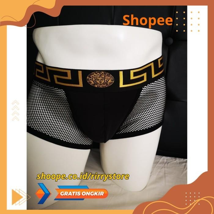 Jual BOXER BRIEF VERSACE CELANA DALAM PRIA TRANSPARAN FISHNET SEXY