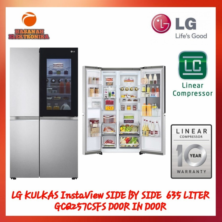 Jual LG KULKAS SIDE BY SIDE GCQ257CSFS 635 LITER INSTAVIEW DOOR IN DOOR