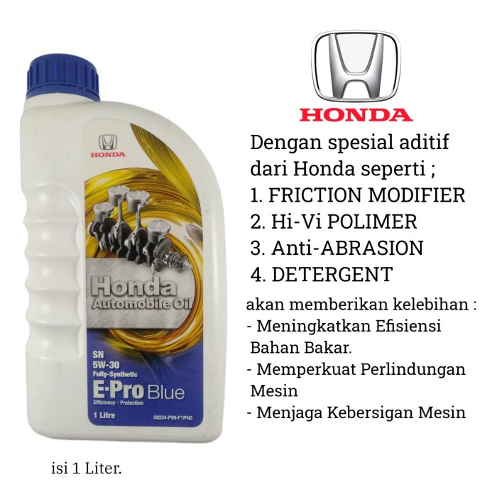 Jual Oli Mesin Honda 5W 30 E Pro Blue API SN GF 5 Fully Synthetic 1L