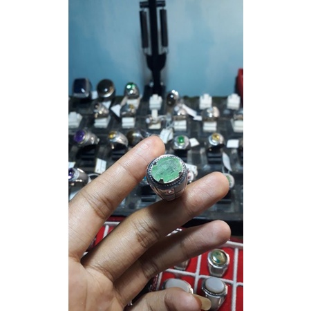 Jual Emban Ikat Ring Monel Super Doff Handmade Plus Batu Natural Zamrud