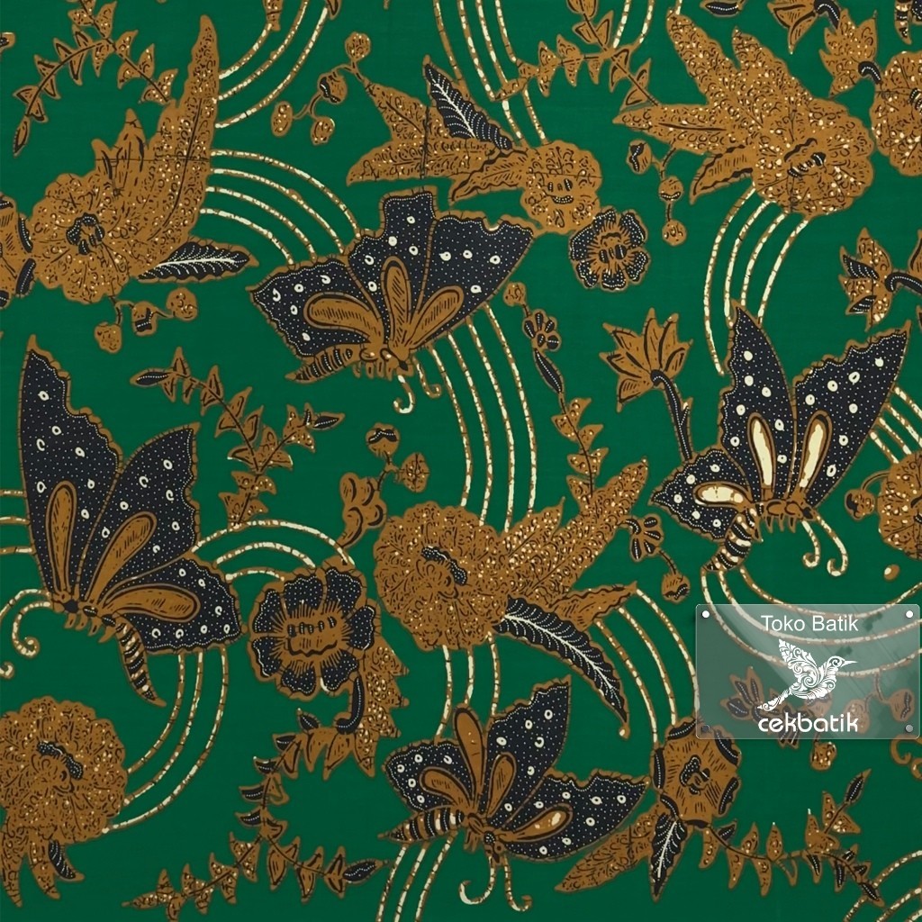 Jual Kain Batik Kualitas Ekspor Motif Bunga Kupu Kupu Hijau