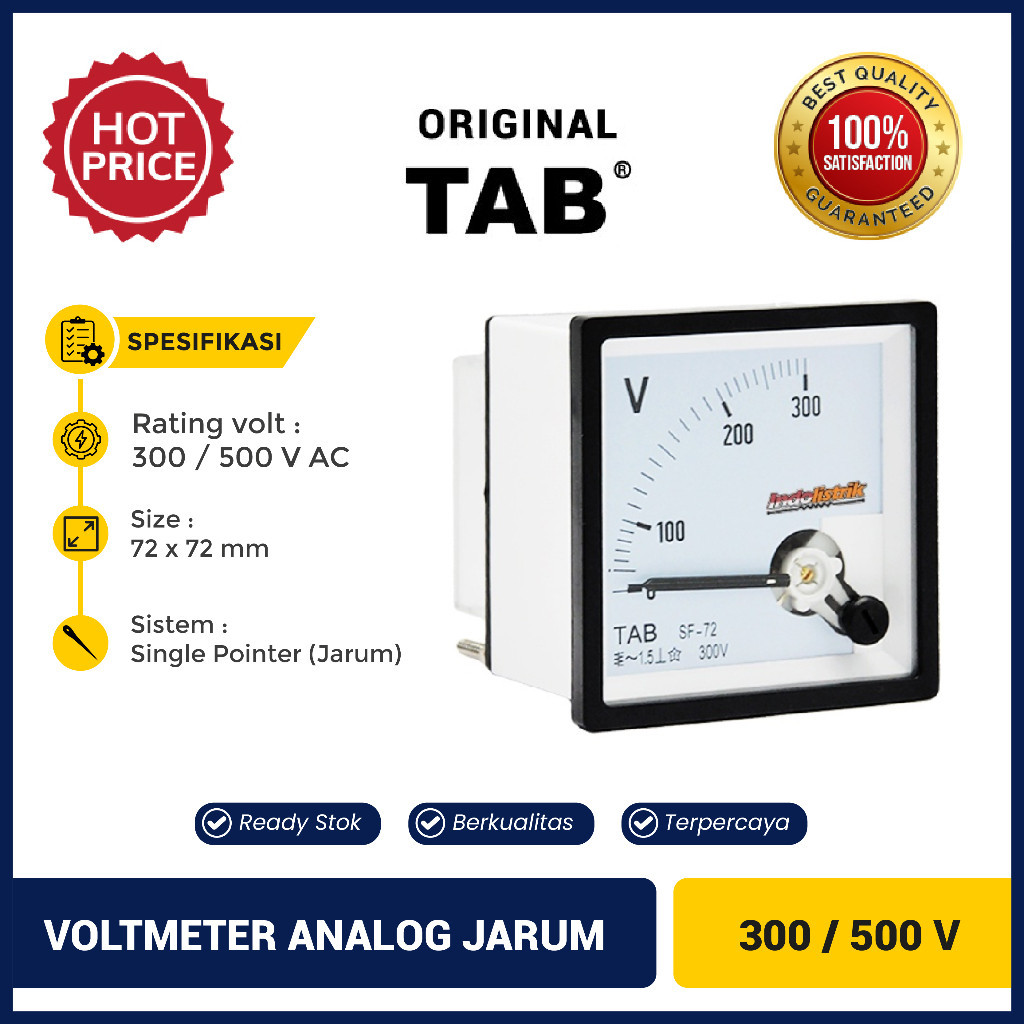 Jual TAB Voltmeter AC 500V Atau 300V Ukuran 72x72 Volt Meter Analog