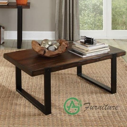 Jual Meja Kopi Ruang Tamu Coffee Table Kombinasi Kaki Besi Kayu