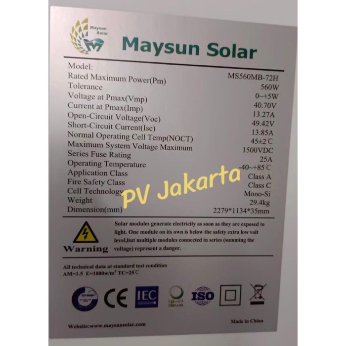 Jual Solar Panel Mono 560WP Maysun Solar Cell Panel Surya PV Half Cut