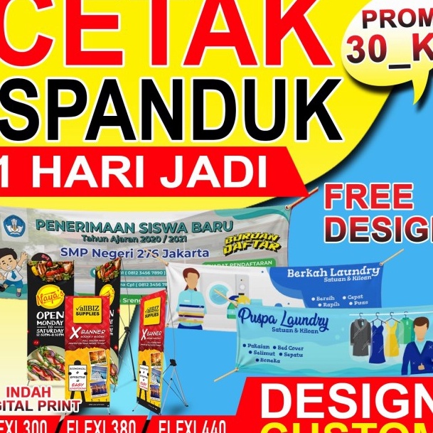 Jual SALE Cetak Cepat Spanduk Banner Kuali Tas Hi Res FLEXI 300 GSM