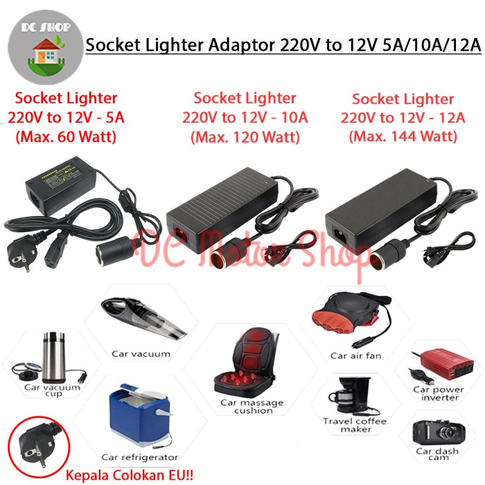 Jual Adaptor Lighter Socket Converter Konverter V Ac To V Dc A