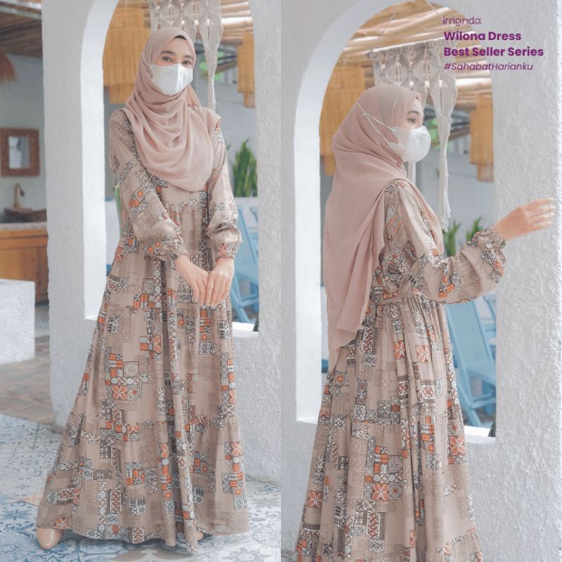 Jual Irnanda Wilona Dress Gamis Motif Terbaru Fashion Muslim Wanita