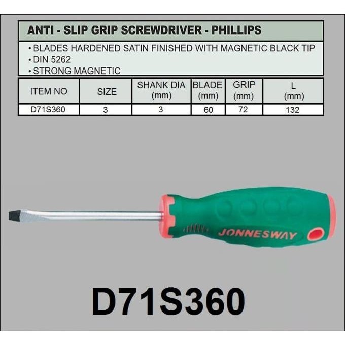 Jual JONNESWAY ANTI SLIP GRIP SCREWDRIVER SLOTTED D71S360