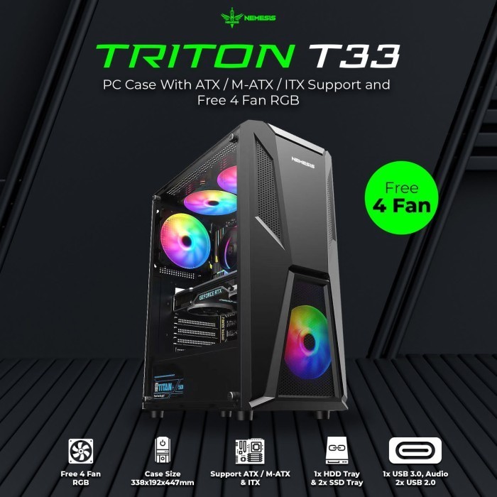 Jual Casing Pc Gaming Nyk Nemesis Triton T Free Fan Rgb Pc Case