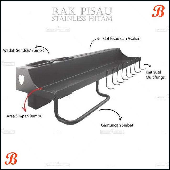 Jual Rak Pisau Stainless Hitam Kait Gantung Black Doff Sutil Bumbu