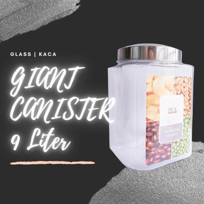 Jual Giant Canister 9 Liter Toples Kaca Asinan Kerupuk Tutup Stainless