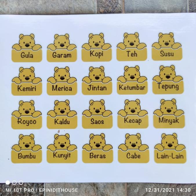 Jual Stiker Toples Winnie The Pooh Label Nama Bumbu Dapur Tempel Anti