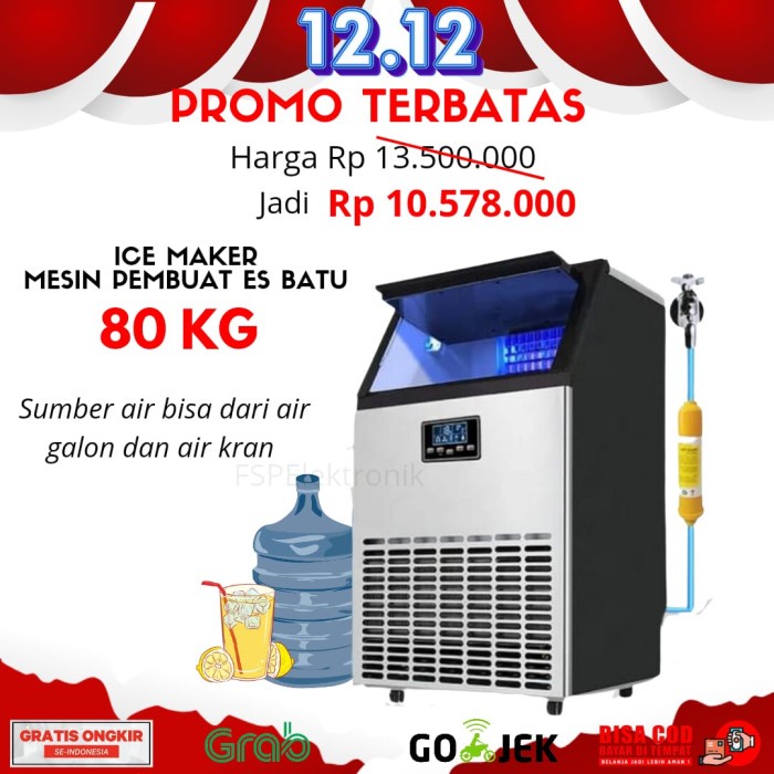 Jual Mesin Pembuat ES Batu Kristal Besar 40 80kg Day Ice Maker Machine