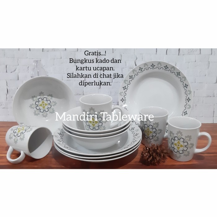 Jual PIRING MAKAN SET KERAMIK MOTIF CADIK DINNER SET ISI 12 PCS