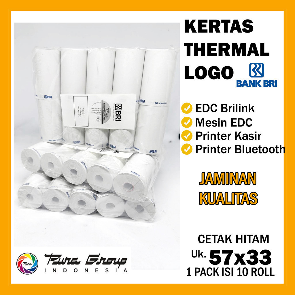 Jual KERTAS THERMAL EDC LOGO BANK BRI PURA ISI 10 ROLL 1pak