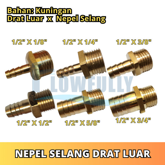 Jual NEPEL SELANG DRAT LUAR 1 2 X 5 8 INCH KUNINGAN SAMBUNGAN DRAT LUAR