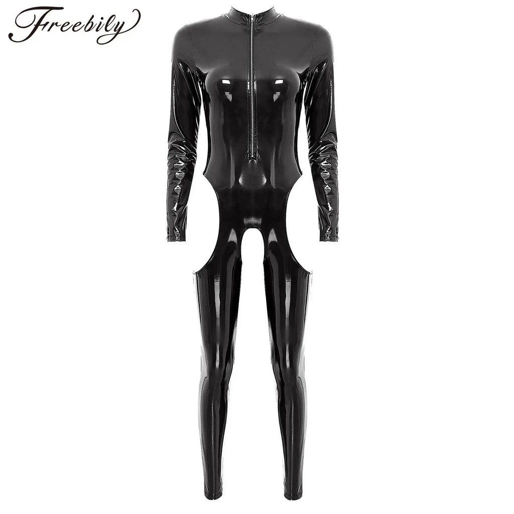 Jual Sexy Hot Women Patent Leather Catsuit Wet Look Pvc Latex Bodysuit