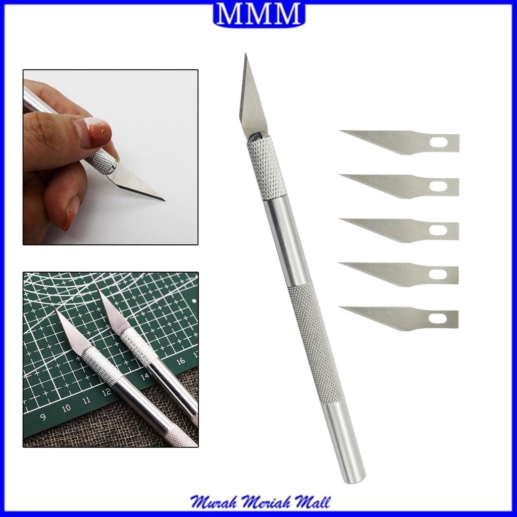 Jual MMM Pisau Ukir Seni Isi 5 Cutter Hobby Crafting Art Knife Metal