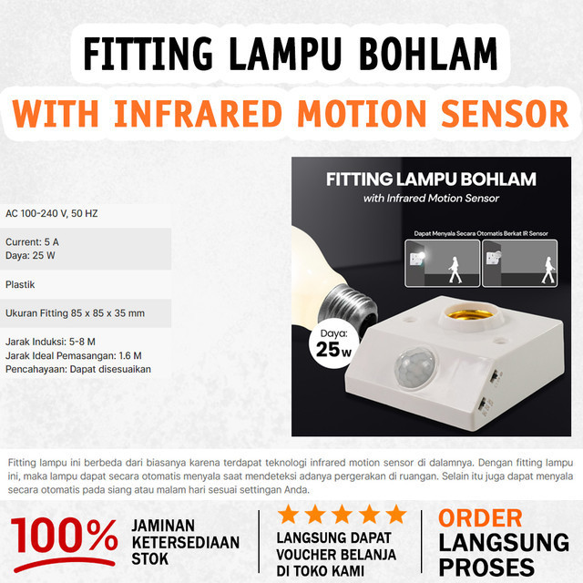 Jual Fitting Lampu Bohlam Socket E27 Infrared Sensor Gerak White