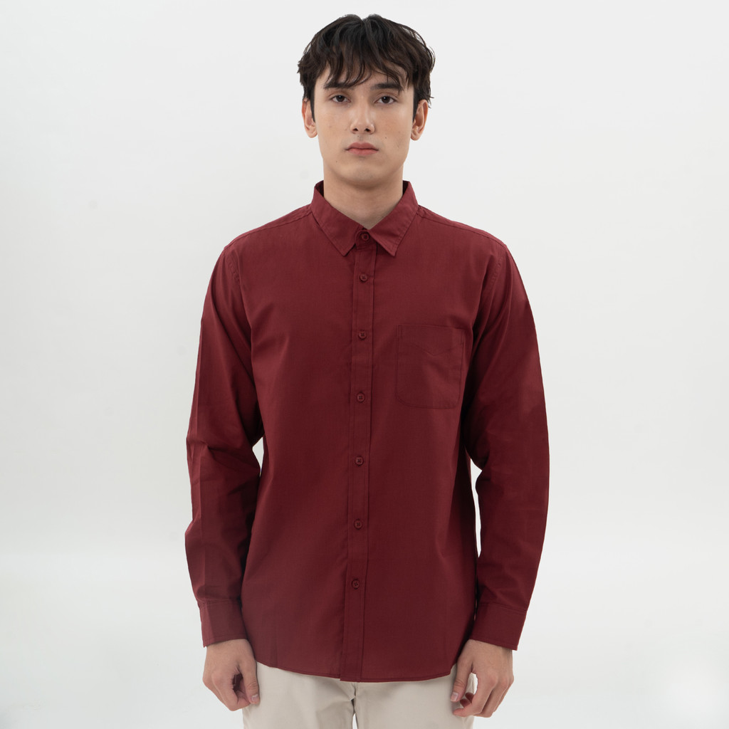 Jual M231 Kemeja Pria Basic Polos Panjang Maroon 0642F Shopee Indonesia